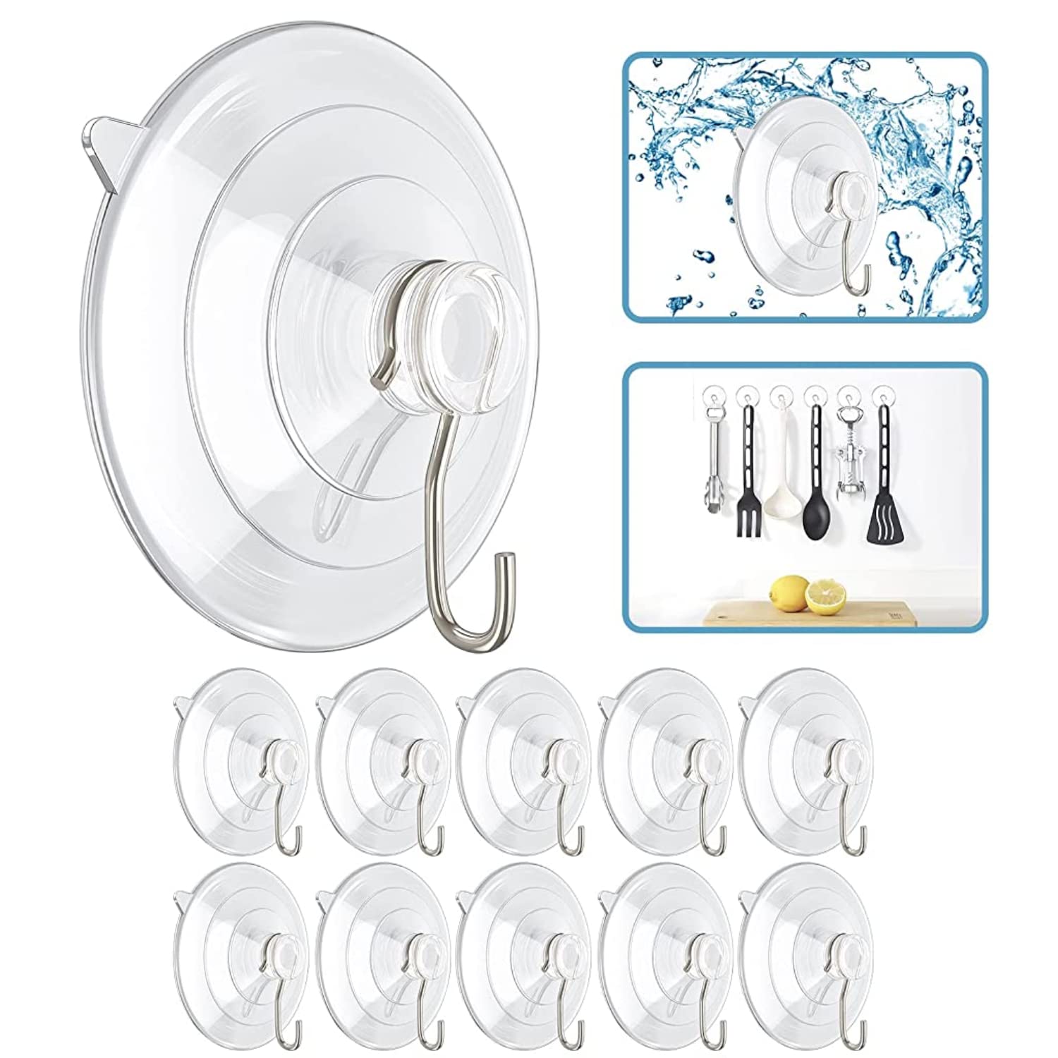 HASTHIP 10 Pcs Suction Cup Hooks, 1.77 Inches Clear PVC Suction Cups with Metal Hooks, Removable Suction Cups for Kitchen Bathroom Shower Wall Window Glass Door, Maxing Loading 3LB HASTHIP 10 Pcs Suction Cup Hooks, 1.77 Inches Clear PVC Suction Cups with Metal Hooks, Removable Suction Cups for Kitchen Bathroom Shower Wall Window Glass Door, Maxing Loading 3LB